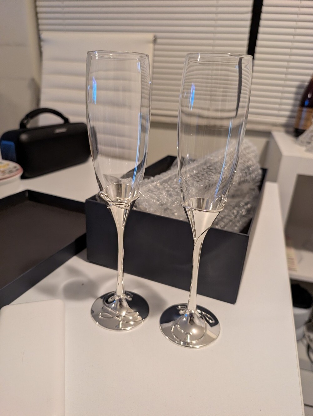 Waterford Ballet Ribbon Toasting Silver Flute Pair w/ Box – Elegant Gift Set